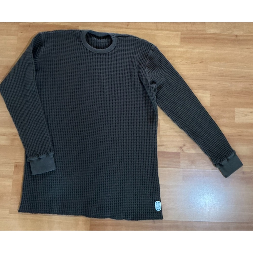 Standard Issue Heavy Waffle Knit Thermal Crewneck Shirt Brown 100% Cotton Mens M